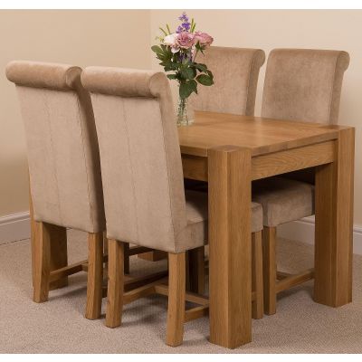 Kuba Small Oak Dining Table with 4 Beige Washington Fabric Chairs