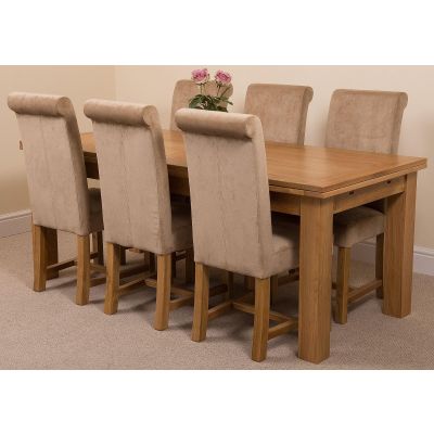Richmond Large Oak Extending Dining Table with 6 Washington Beige Fabric Dining Chairs