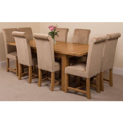 Seattle Oak Extending Dining Table and 8 Washington Beige Fabric Dining Chairs