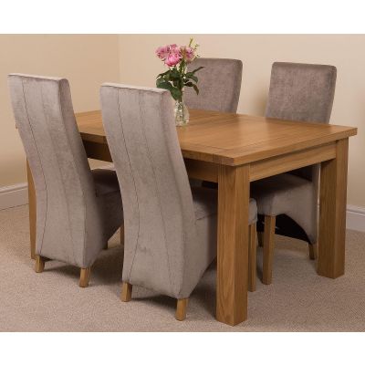 Seattle Oak Extending Dining Table and 4 Lola Grey Fabric Dining Chairs