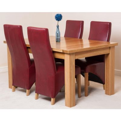 Seattle Oak Extending Dining Table and 4 Lola Burgundy Leather Dining Chairs