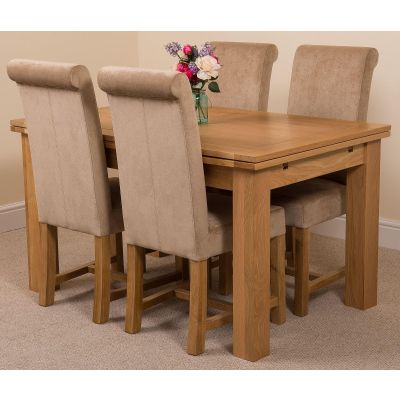 Richmond Medium Oak Extendable Dining Table with 4 Washington Beige Fabric Dining Chairs