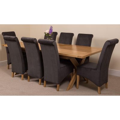 Vermont Cross Leg Oak Extending Dining Table with 8 Montana Black Fabric Chairs