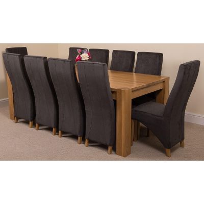 Kuba Extra Large Oak Dining Table with 10 Lola Black Fabric Chairs