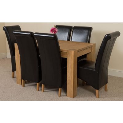 Kuba Small Oak Dining Table with 6 Black Montana Leather Chairs