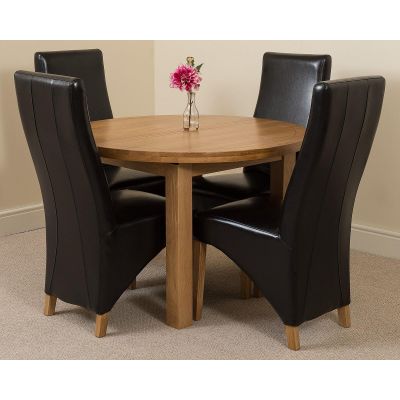 Edmonton Round Extendable Oak Dining Set with 4 Lola Brown Leather Chairs