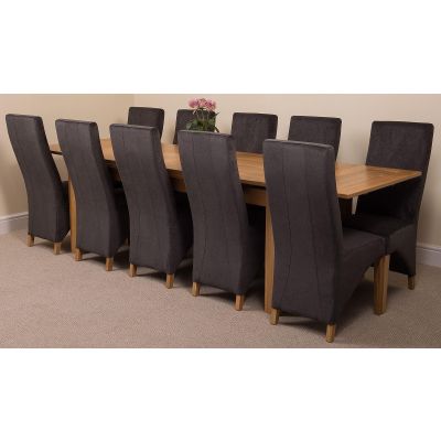Richmond Large Oak Extending Dining Table with 10 Lola Black Fabric Chairs