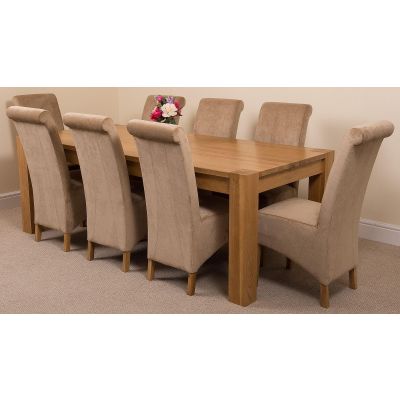 Kuba Extra Large Oak Dining Table with 8 Montana Beige Fabric Chairs