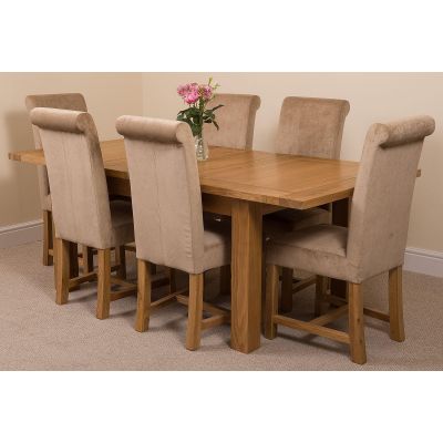Seattle Oak Extending Dining Table and 6 Washington Beige Fabric Dining Chairs