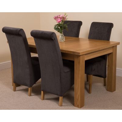 Seattle Oak Extending Dining Table and 4 Montana Dark Grey Fabric Dining Chairs