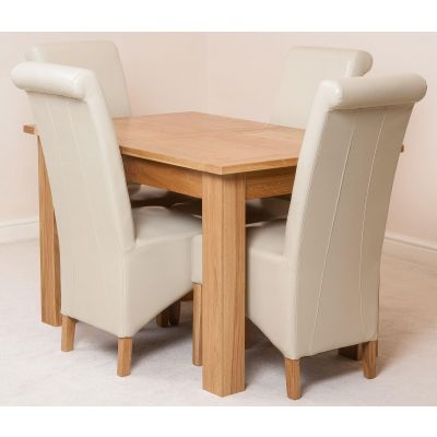 Hampton Small Oak Extending Dining Table with 4 Montana Ivory Leather Chairs