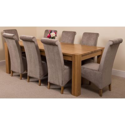 Kuba Extra Large Oak Dining Table with 8 Montana Grey Fabric Chairs