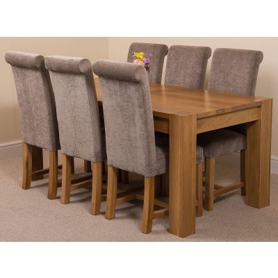 Kuba Large Oak Dining Table with 6 Washington Grey Fabric Chairs