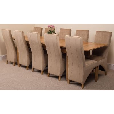 Richmond Large Oak Extending Dining Table with 10 Lola Beige Fabric Dining Chairs