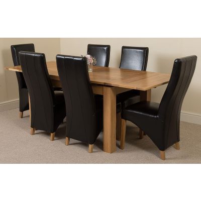 Richmond Medium Oak Extendable Dining Table with 6 Lola Black Leather Dining Chairs