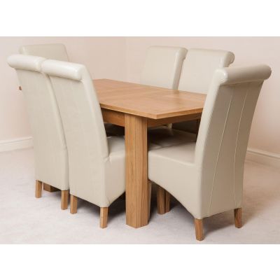 Hampton Small Oak Extending Dining Table with 6 Montana Ivory Leather Chairs