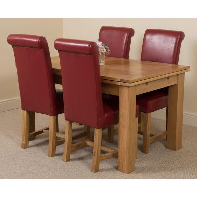Richmond Medium Oak Extendable Dining Table with 4 Washington Burgundy Leather Dining Chairs