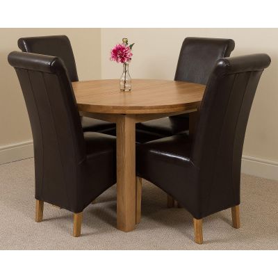 Edmonton Round Extendable Oak Dining Set with 4 Montana Black Leather Chairs