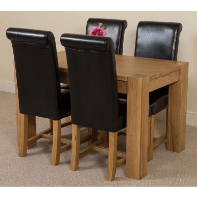 Kuba Small Oak Dining Table with 4 Black Washington Leather Chairs