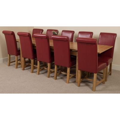 Richmond Large Oak Extending Dining Table with 10 Washington Burgundy Leather Dining Chairs