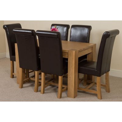 Kuba Small Oak Dining Table with 6 Brown Washington Leather Chairs
