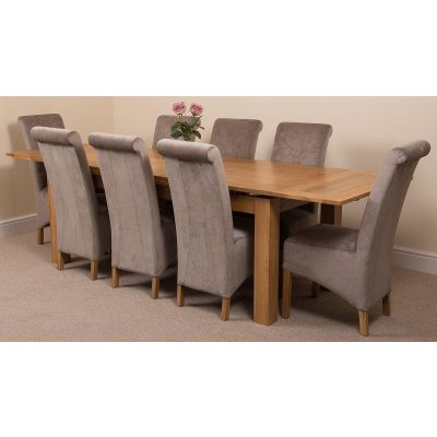Richmond Large Oak Extending Dining Table with 8 Montana Grey Fabric Dining Chairs