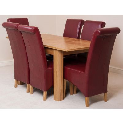 Hampton Small Oak Extending Dining Table with 6 Montana Burgundy Leather Chairs
