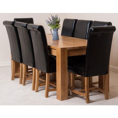 Kuba Large Oak Dining Table with 8 Washington Black Leather Chairs