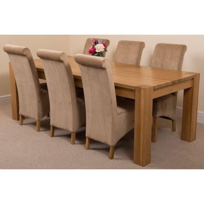 Kuba Extra Large Oak Dining Table with 6 Montana Beige Fabric Chairs