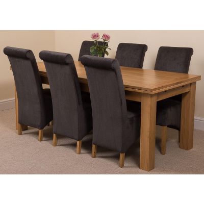 Richmond Large Oak Extending Dining Table with 6 Montana Black Fabric Chairs