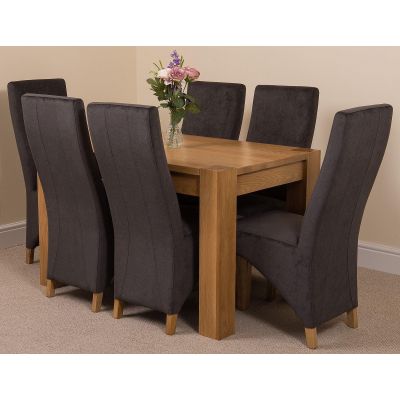 Kuba Small Oak Dining Table with 6 Lola Black Fabric Chairs