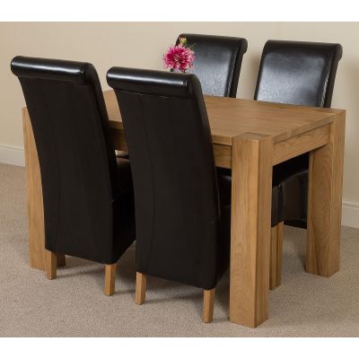 Kuba Small Oak Dining Table with 4 Black Montana Leather Chairs