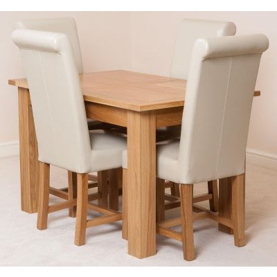 Hampton Small Oak Extending Dining Table with 4 Washington Ivory Leather Chairs
