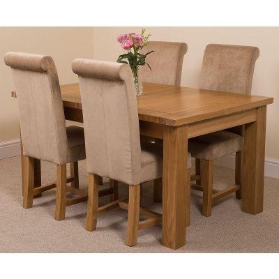 Seattle Oak Extending Dining Table and 4 Washington Beige Fabric Dining Chairs