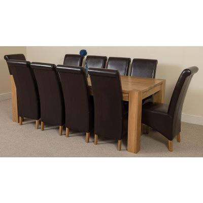 Kuba Extra Large Oak Dining Table with 10 Montana Brown Leather Chairs