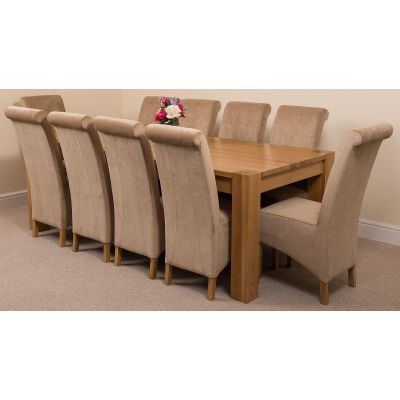 Kuba Extra Large Oak Dining Table with 10 Montana Beige Fabric Chairs