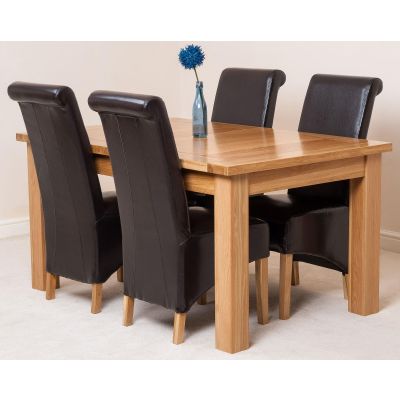 Seattle Oak Extending Dining Table and 4 Montana Brown Leather Dining Chairs