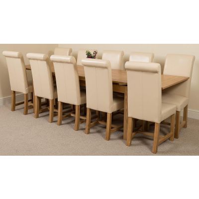 Richmond Large Oak Extending Dining Table with 10 Washington Ivory Leather Dining Chairs