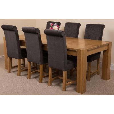 Kuba Extra Large Oak Dining Table with 6 Washington Black Fabric Chairs