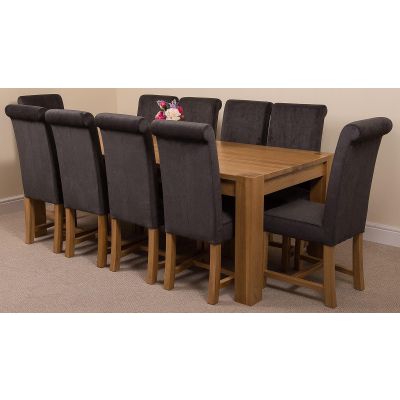 Kuba Extra Large Oak Dining Table with 10 Washington Black Fabric Chairs