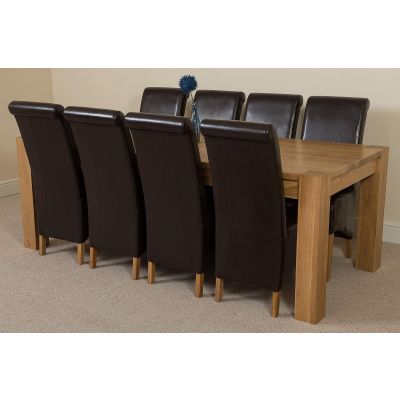 Kuba Extra Large Oak Dining Table with 8 Montana Brown Leather Chairs