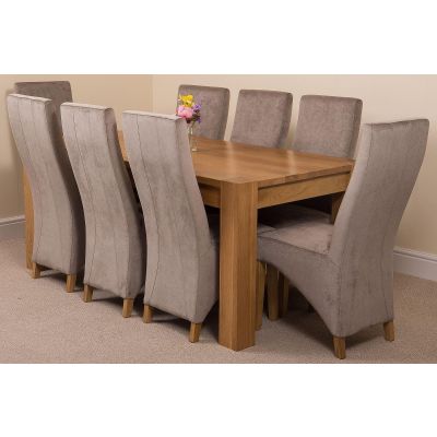 Kuba Large Oak Dining Table with 8 Lola Grey Fabric Chairs