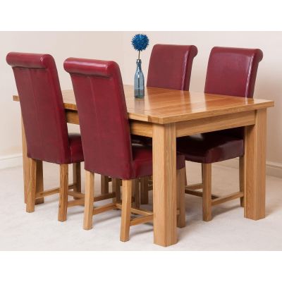 Seattle Oak Extending Dining Table and 4 Washington Burgundy Leather Dining Chairs