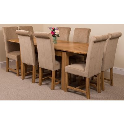 Richmond Medium Oak Extendable Dining Table with 8 Washington Beige Fabric Dining Chairs