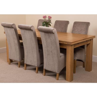 Richmond Large Oak Extending Dining Table with 6 Montana Grey Fabric Dining Chairs