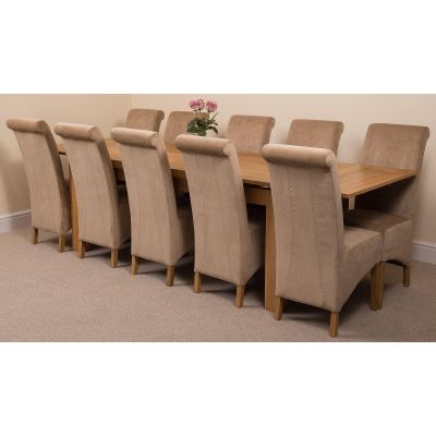 Richmond Large Oak Extending Dining Table with 10 Montana Beige Fabric Dining Chairs
