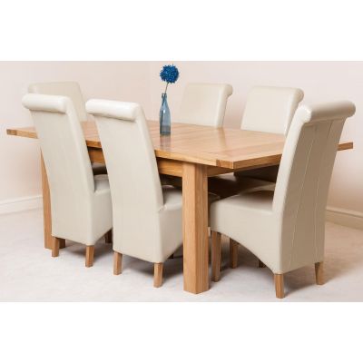 Seattle Oak Extending Dining Table and 6 Montana Ivory Leather Dining Chairs