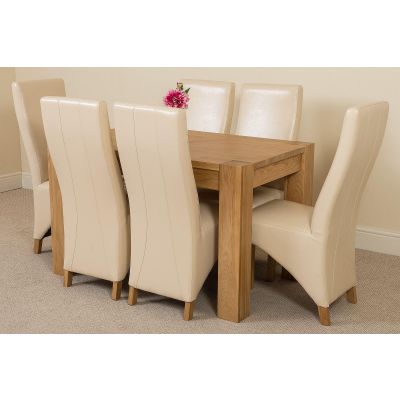 Kuba Small Oak Dining Table with 6 Ivory Lola Leather Chairs