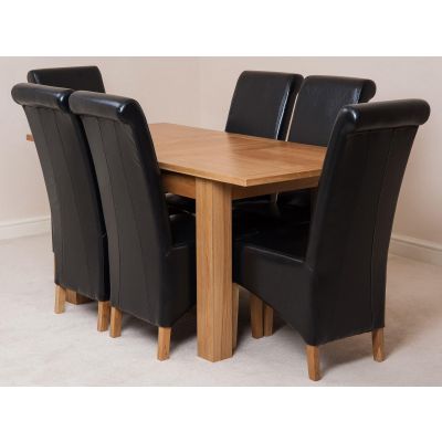 Hampton Small Oak Extending Dining Table with 6 Montana Black Leather Chairs