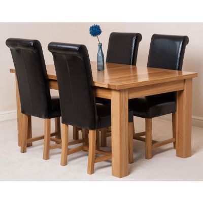 Seattle Oak Extending Dining Table and 4 Washington Black Leather Dining Chairs